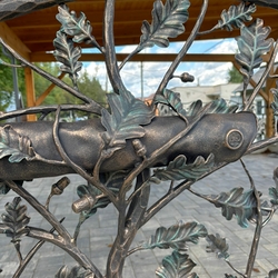 Hand-forged mailbox with the UKOVMI logo integrated into the designer railing