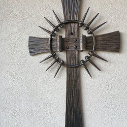 Hand-forged cross with a crown of thorns