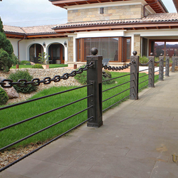 A wrought iron railing with built-in lighting