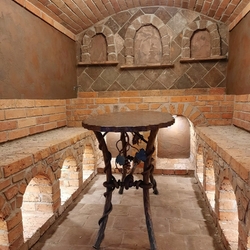 Massive table in the wine cellar - metal/stone - design furniture