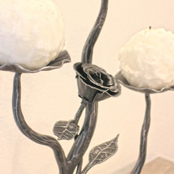 Romantic forged candleholders – detail in silver patina